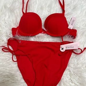 Victoria’s Secret Swimsuit Sexy Tee Push-up Bikini Set Red Rib 34A/S Brand New
